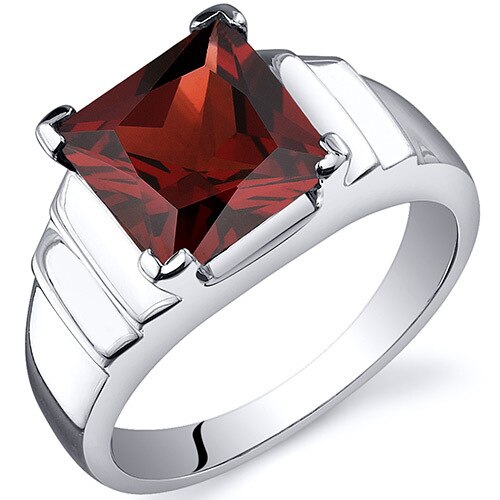 Garnet Ring Sterling Silver Princess Shape 3 Carats