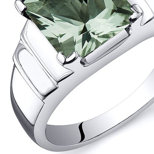 Green Amethyst Ring Sterling Silver Princess Shape 2 Carats