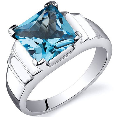 Swiss Blue Topaz Ring Sterling Silver Princess Shape 2.75 Cts