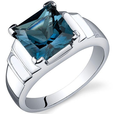 London Blue Topaz Ring Sterling Silver Princess Shape 2.75 Cts