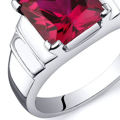 Created Ruby Princess Cut Sterling Silver Ring Size 7