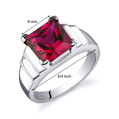 Created Ruby Princess Cut Sterling Silver Ring Size 7