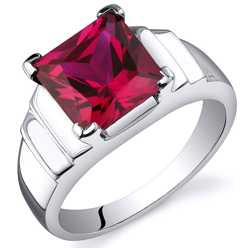 Created Ruby Princess Cut Sterling Silver Ring Size 5