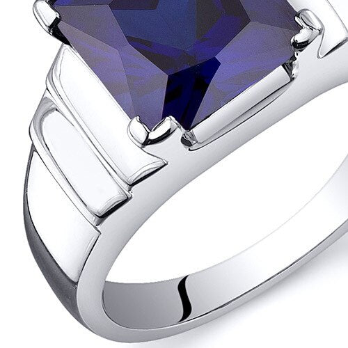 Blue Sapphire Ring Sterling Silver Princess Shape 3.5 Carats