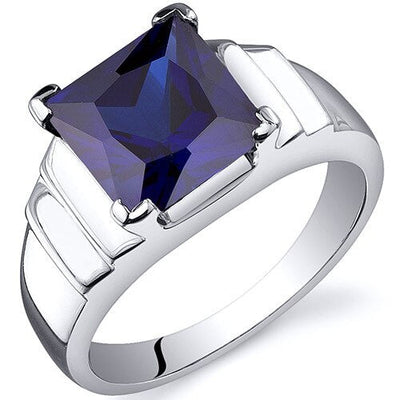 Blue Sapphire Ring Sterling Silver Princess Shape 3.5 Carats