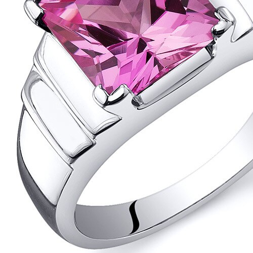 Pink Sapphire Ring Sterling Silver Princess Shape 3.25 Carats