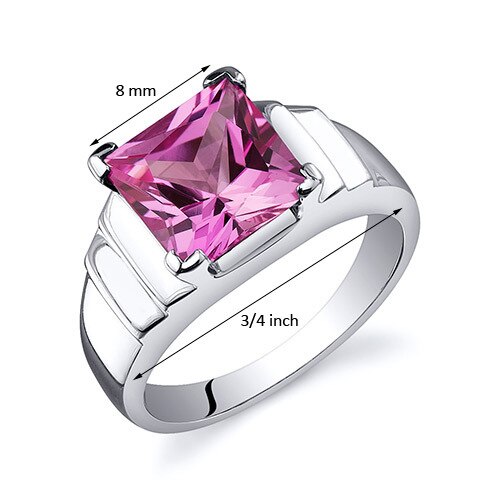 Pink Sapphire Ring Sterling Silver Princess Shape 3.25 Carats