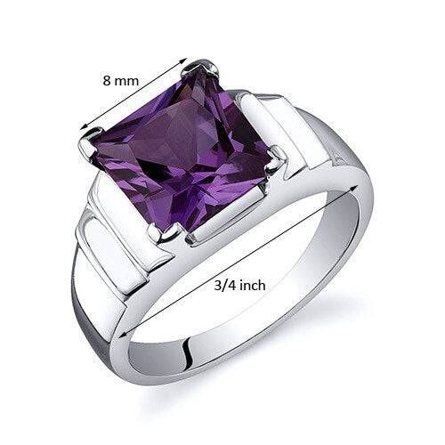 Alexandrite Ring Sterling Silver Princess Shape 3.25 Carats