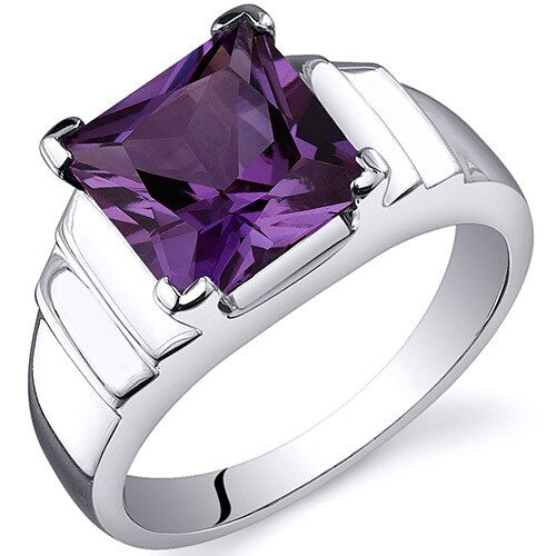 Alexandrite Ring Sterling Silver Princess Shape 3.25 Carats