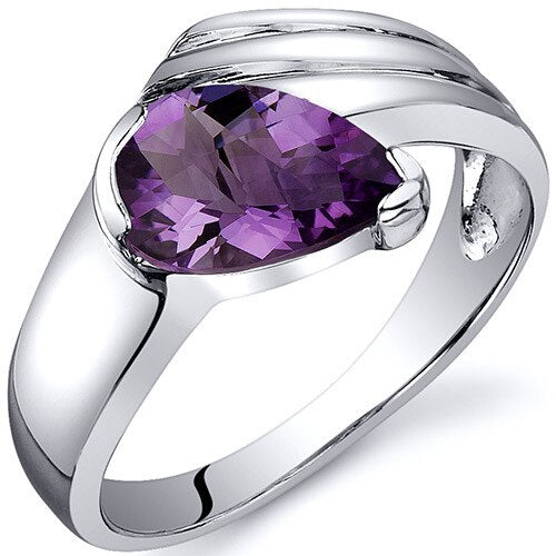 Amethyst Ring Sterling Silver Pear Shape 1 Carats