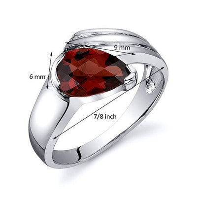 Garnet Ring Sterling Silver Pear Shape 1.5 Carats