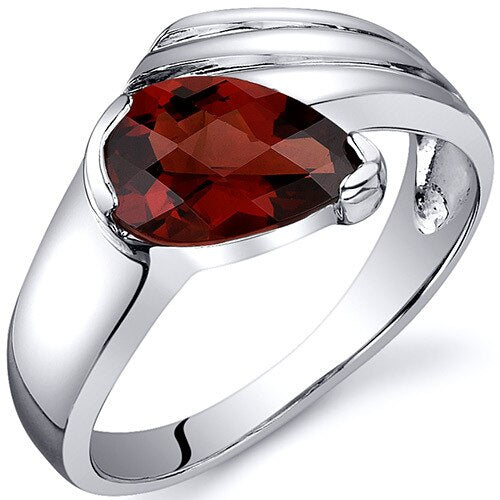 Garnet Ring Sterling Silver Pear Shape 1.5 Carats