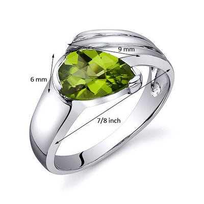 Peridot Ring Sterling Silver Pear Shape 1.25 Carats