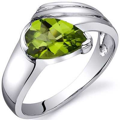 Peridot Ring Sterling Silver Pear Shape 1.25 Carats