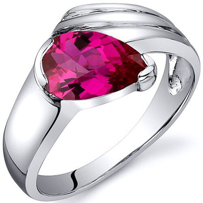 Created Ruby Ring Sterling Silver Pear Shape 1.5 Carats