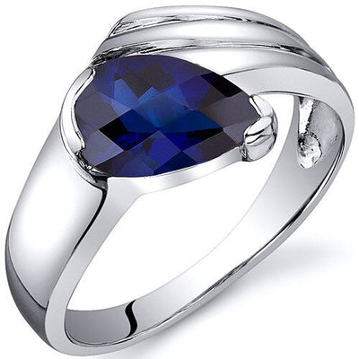 Blue Sapphire Ring Sterling Silver Pear Shape 1.75 Carats