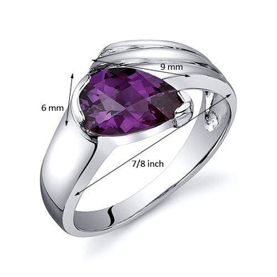 Alexandrite Ring Sterling Silver Pear Shape 1.75 Carats