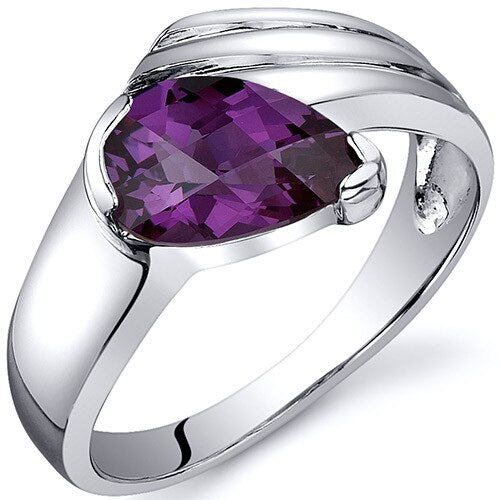 Alexandrite Ring Sterling Silver Pear Shape 1.75 Carats