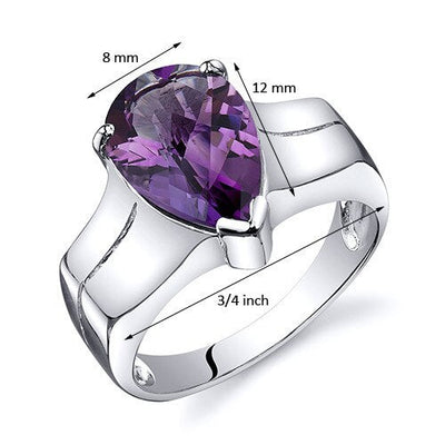 Amethyst Ring Sterling Silver Pear Shape 2.5 Carats