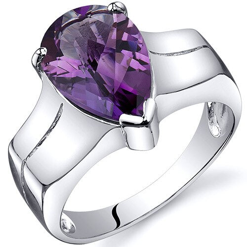 Amethyst Ring Sterling Silver Pear Shape 2.5 Carats