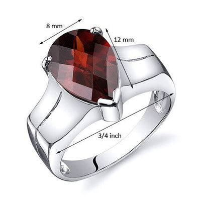 Garnet Ring Sterling Silver Pear Shape 3.5 Carats