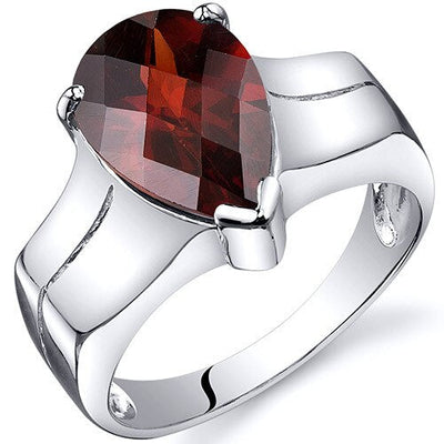 Garnet Ring Sterling Silver Pear Shape 3.5 Carats