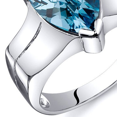 Swiss Blue Topaz Ring Sterling Silver Pear Shape 3.25 Carats