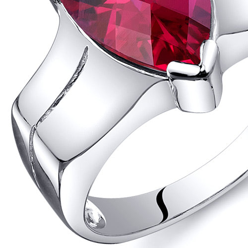 Created Ruby Pear Shape Sterling Silver Ring Size 9