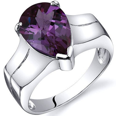 Alexandrite Ring Sterling Silver Pear Shape 3.75 Carats