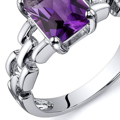 Amethyst Ring Sterling Silver Radiant Shape 1.25 Carats