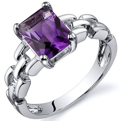 Amethyst Ring Sterling Silver Radiant Shape 1.25 Carats