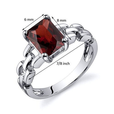 Garnet Ring Sterling Silver Radiant Shape 1.75 Carats