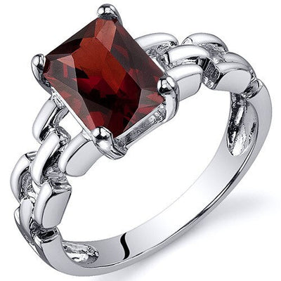 Garnet Ring Sterling Silver Radiant Shape 1.75 Carats