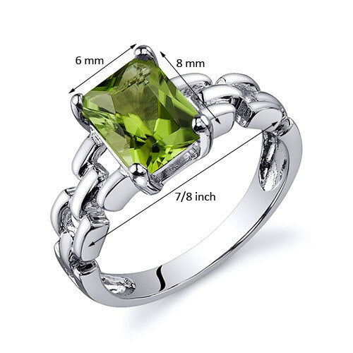 Peridot Ring Sterling Silver Radiant Shape 1.5 Carats