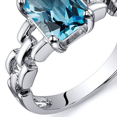 Swiss Blue Topaz Ring Sterling Silver Radiant Shape 1.75 Carat