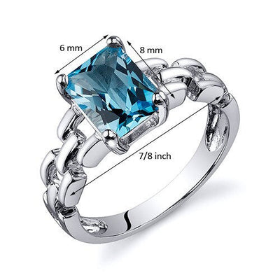 Swiss Blue Topaz Ring Sterling Silver Radiant Shape 1.75 Carat