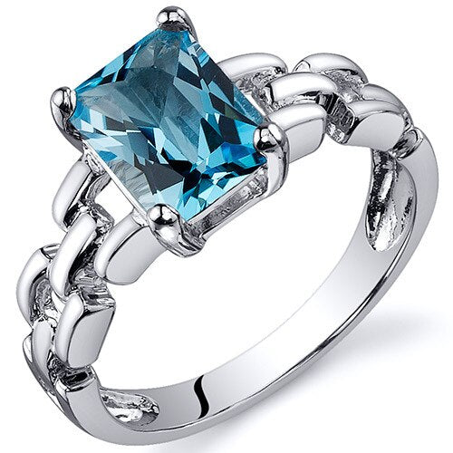 Swiss Blue Topaz Ring Sterling Silver Radiant Shape 1.75 Carat