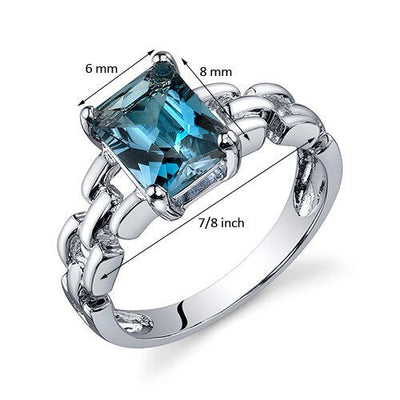 London Blue Topaz Ring Sterling Silver Radiant Shape 1.75 Cts