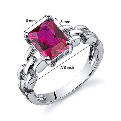 Ruby Ring Sterling Silver Radiant Shape 2 Carats