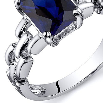 Blue Sapphire Ring Sterling Silver Radiant Shape 2 Carats