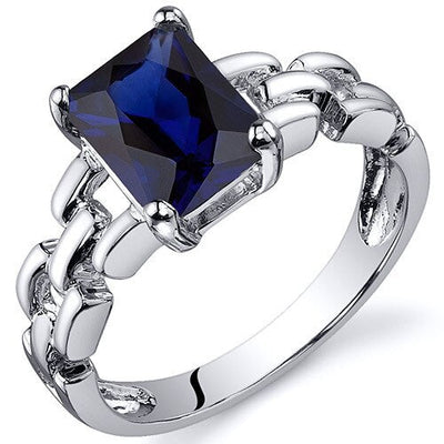 Blue Sapphire Ring Sterling Silver Radiant Shape 2 Carats