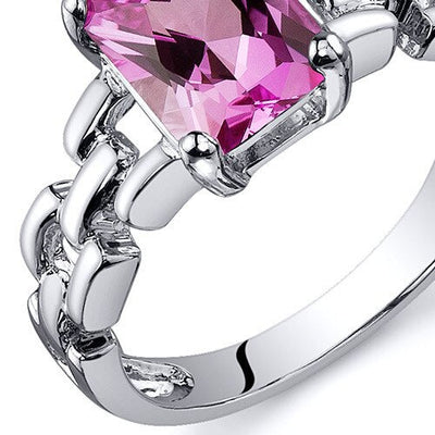 Pink Sapphire Ring Sterling Silver Radiant Shape 2 Carats