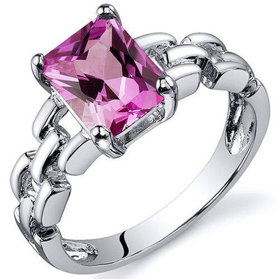 Pink Sapphire Ring Sterling Silver Radiant Shape 2 Carats