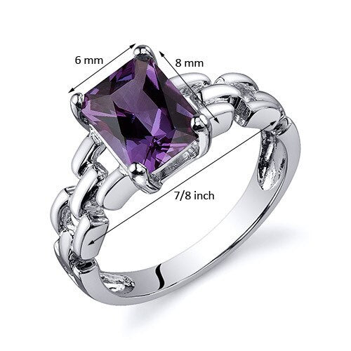 Alexandrite Ring Sterling Silver Radiant Shape 2 Carats