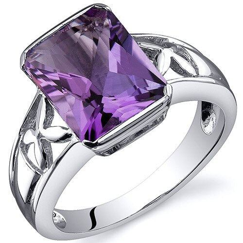 Amethyst Ring Sterling Silver Radiant Shape 2.75 Carats