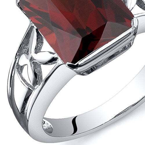 Garnet Ring Sterling Silver Radiant Shape 4 Carats