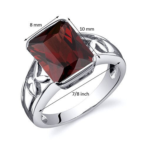 Garnet Ring Sterling Silver Radiant Shape 4 Carats