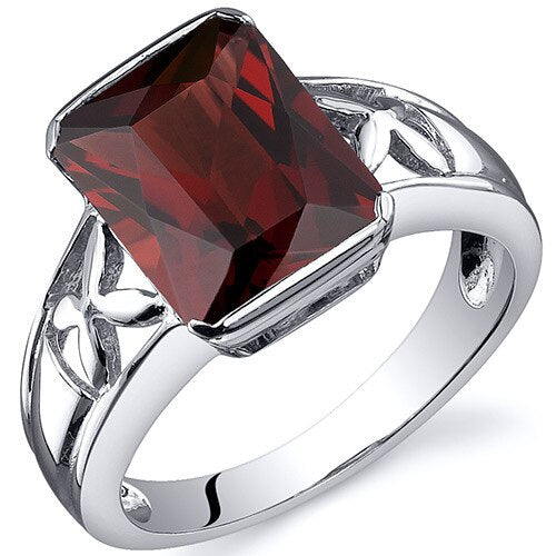 Garnet Ring Sterling Silver Radiant Shape 4 Carats