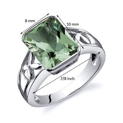 Green Amethyst Ring Sterling Silver Radiant Shape 2.75 Carats