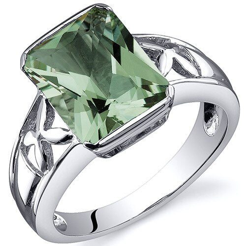 Green Amethyst Ring Sterling Silver Radiant Shape 2.75 Carats